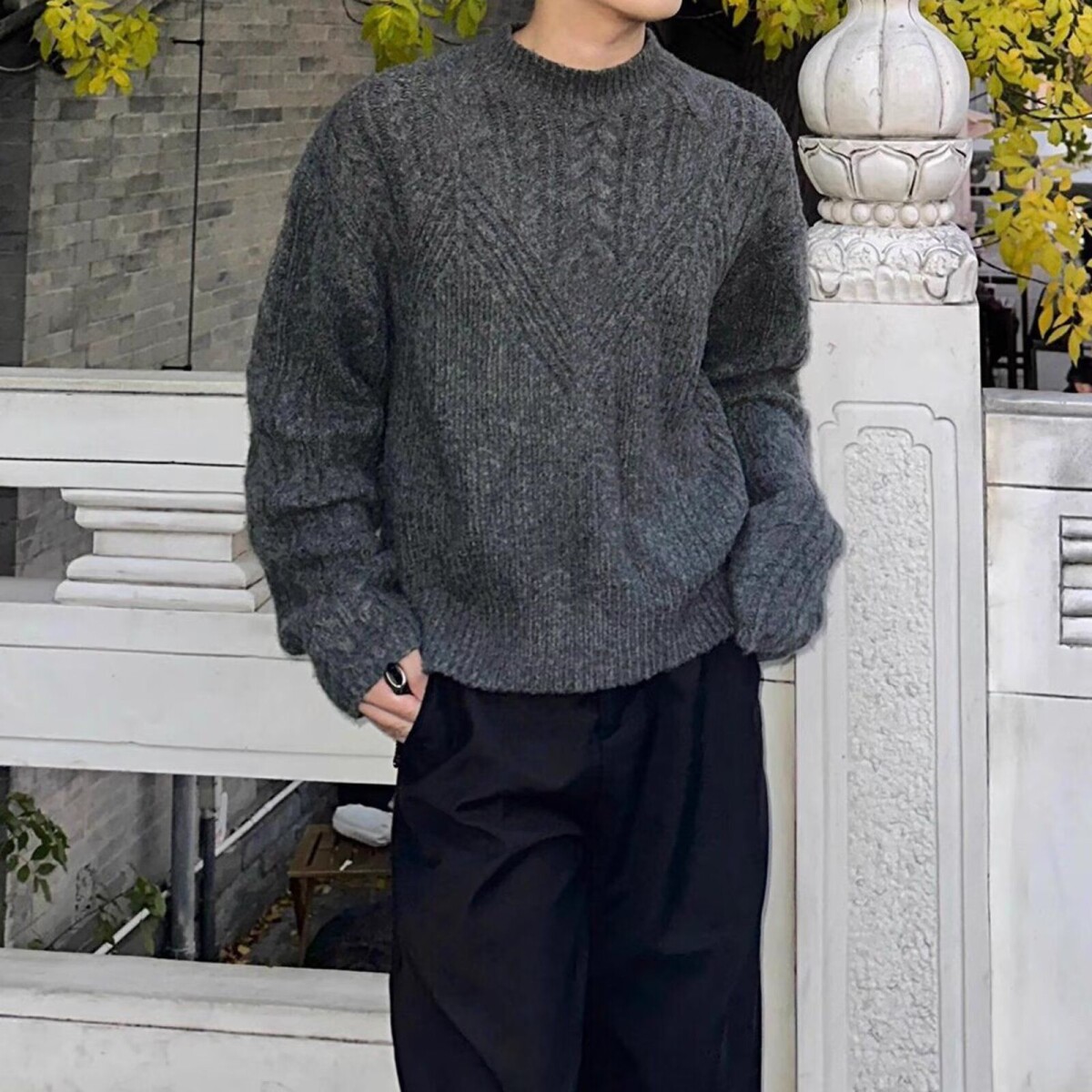 美式男装羊毛衫套头圆领毛衣长袖大码针织衫麻花外套nb137p55,男装针织衫/毛衣,电商D256-2(原A064-2)