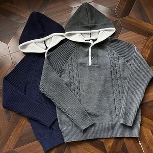 错位编织连帽毛衣男秋冬美式街头潮牌oversize针织衫NB344 P75图片