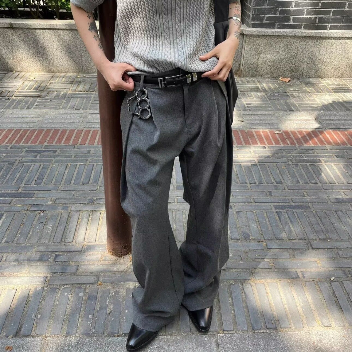 宽松休闲裤男韩版潮流百搭裤子坠感阔腿拖地长裤358P45，男装休闲裤，电商D256-2(原A064-2)
