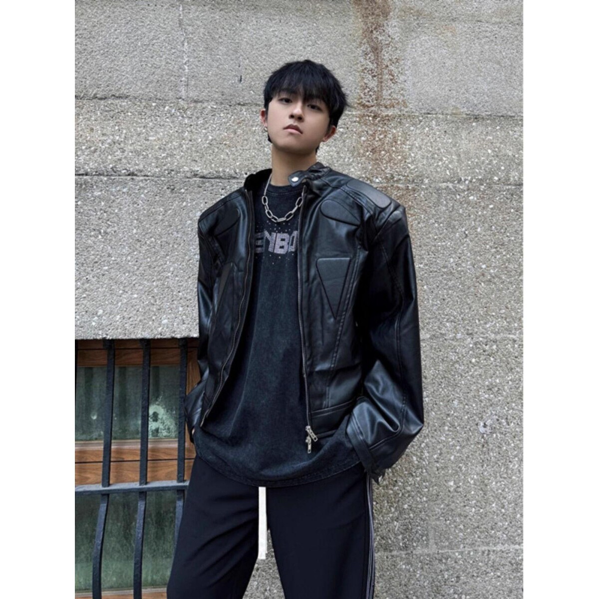 cleanfit短款垫肩机车外套英伦雅痞美式高街工装pu皮夹克W876P80,男装夹克,电商D256-2(原A064-2)