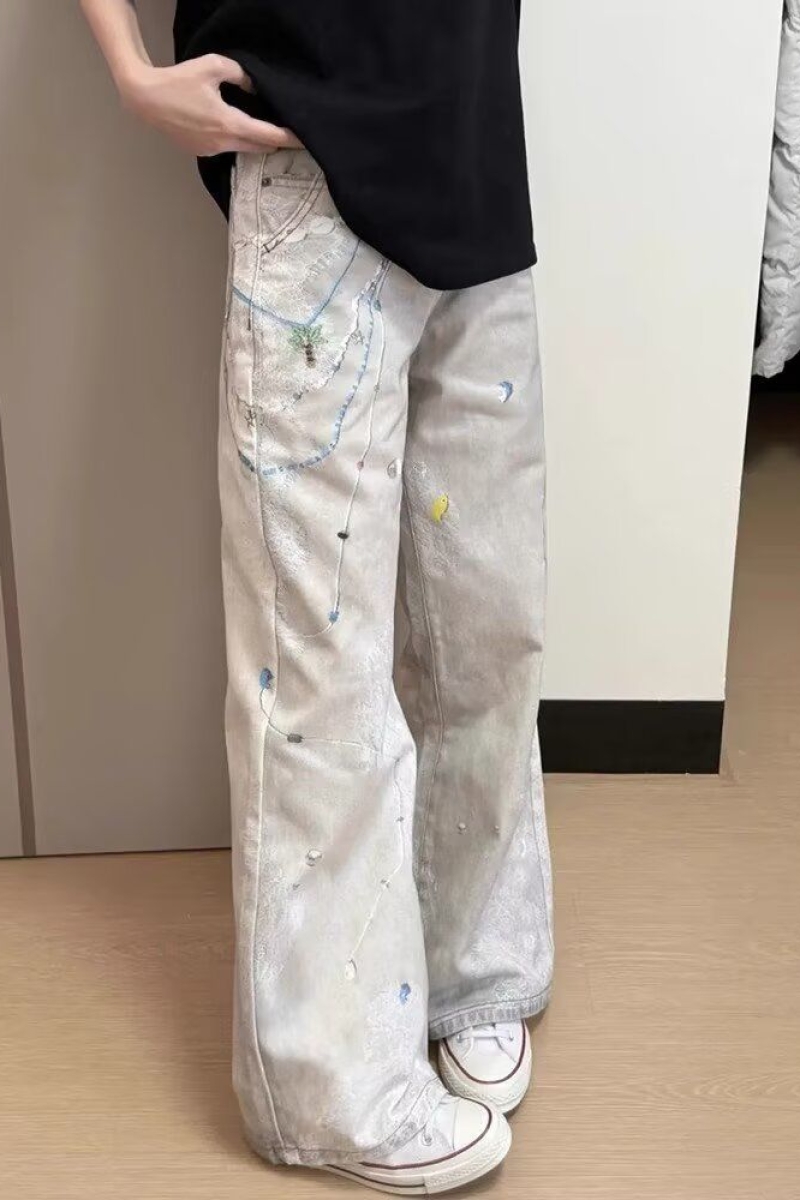 港风潮男夏季个性字母牛仔裤嘻哈ins潮高街潮流痞帅长裤4545p55，商品下架区商品下架区，电商D256-2(原A064-2)