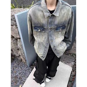 破坏做旧水洗竹节纹脏染cleanfit牛仔夹克boxy休闲外套NB09 P85图片