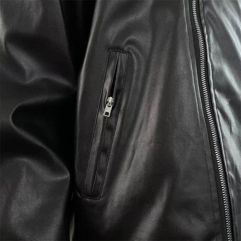 美式街头小众设计感PU皮衣高街休闲连帽斜拉链机车服夹克PJ10P60,男装皮衣,电商D256-2(原A064-2)