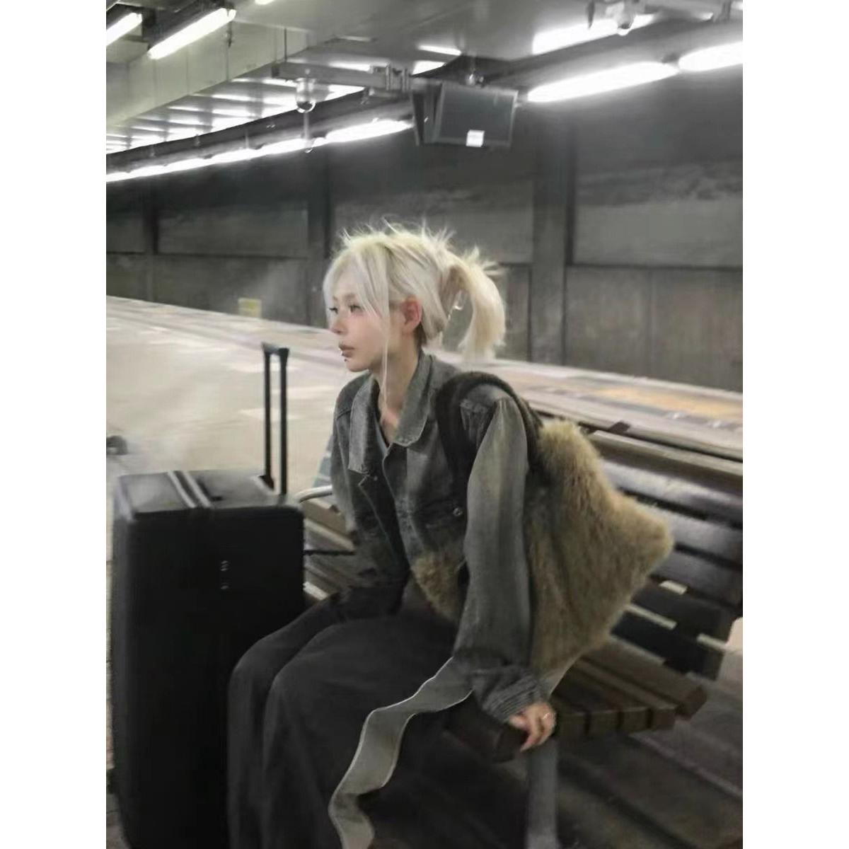 破坏做旧水洗竹节纹脏染cleanfit牛仔夹克boxy休闲外套NB09P85,男装工装外套,电商D256-2(原A064-2)