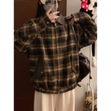 美式复古街头潮牌格子外套新设计感小众拼接宽松翻领夹克B107P85，男装夹克，电商D256-2(原A064-2)