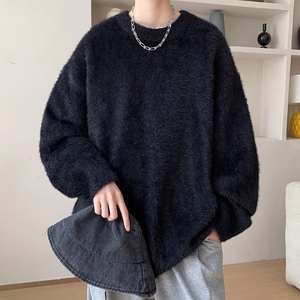 圆领毛衣针织衫男马海毛毛茸茸秋冬季打底衫男士保暖外套MF41 P55图片