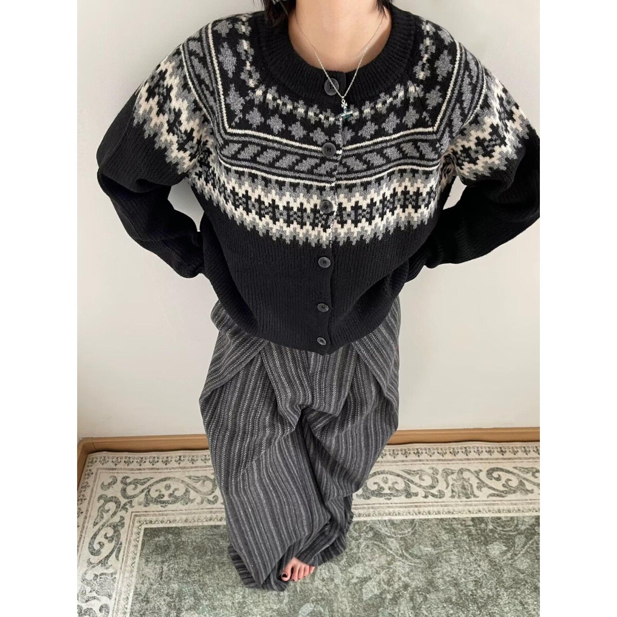 秋冬新款开衫毛衣美式复古休闲慵懒风V领针织衫纯色外套NB351p50,男装针织衫/毛衣,电商D256-2(原A064-2)