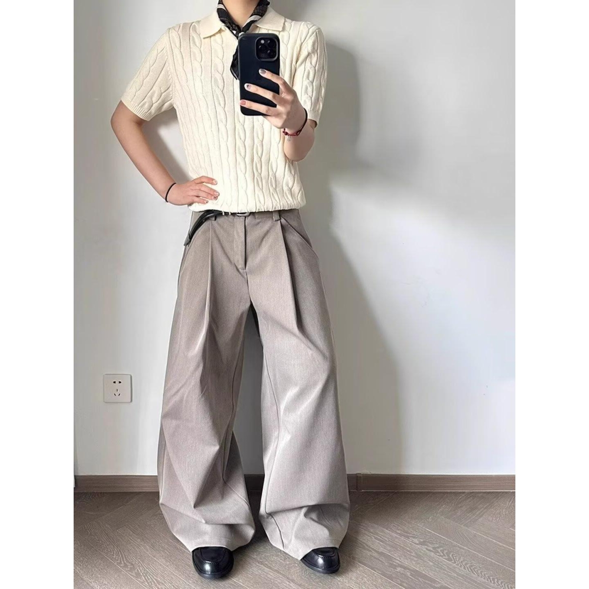小众假两件设计感垫肩短袖衬衫男夏季高级感重磅廓形t恤潮Q67P50，女装休闲裤，电商D256-2(原A064-2)