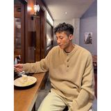 卡其复古纯色亨利领毛衣秋休闲百搭套头针织衫上衣NB178P55，男装针织衫/毛衣，电商D256-2(原A064-2)