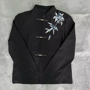 新中式男士中山装刺绣春新款新郎婚礼订婚宴会西服复古NB318 P65，男装西服，电商D256-2(原A064-2)