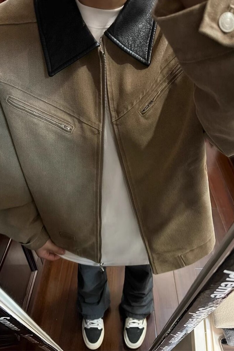 工装外套水洗做旧2025春秋高级感拼接翻领短款夹克男JKK23P100,男装夹克,电商D256-2(原A064-2)