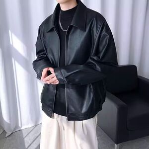 秋季男士皮衣外套夹克修身翻领pu皮机车潮流帅气NB253 P65图片