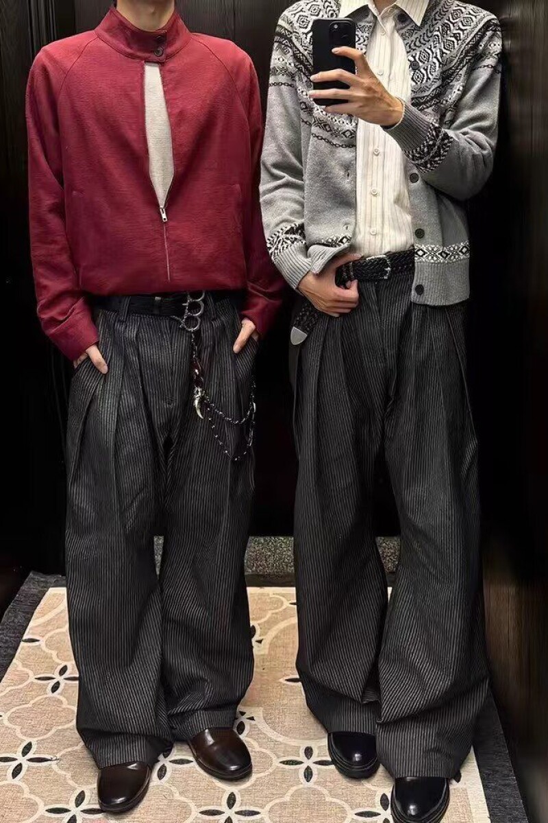 休闲裤男士春秋季百褶皱坠感垂感韩系潮流阔腿直筒长裤NB233P45,男装休闲裤,电商D256-2(原A064-2)