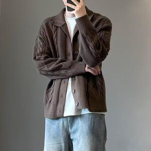 开衫毛衣美式复古休闲慵懒风V领针织衫男纯色外套潮ZZS89 P65图片