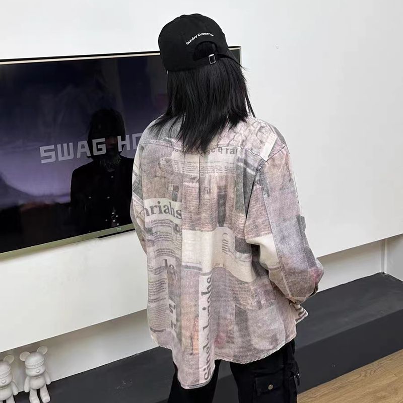 3D数码印衬衫美式街头做旧中性牛仔外套宽松高街夹克上衣J245P80,男装衬衫,电商D256-2(原A064-2)