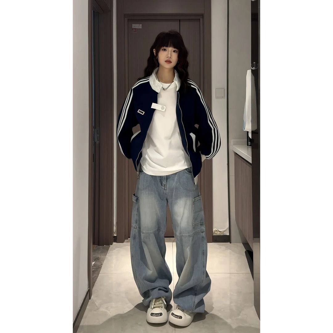 白花灰三条杠卫衣外套拼接撞色立领棒球服学院风情侣夹克NB222P45,男装夹克,电商D256-2(原A064-2)