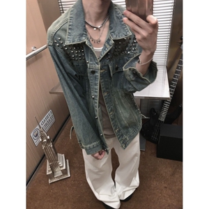 cleanfit重工水洗铆钉牛仔外套秋季美式复古小众工装夹克B132 P70图片