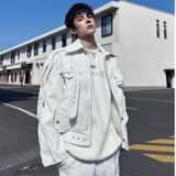 美式高街白色皮衣外套设计小众高级感大码机车服夹克NB258P80，男装夹克，电商D256-2(原A064-2)