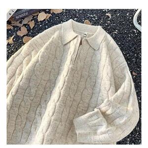 秋冬新款半拉链毛衣美式复古休闲慵懒风针织衫麻花外套NB266 p55图片