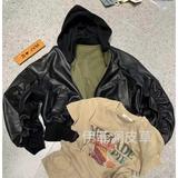 皮衣bomber双层假两件连帽外套飞行员夹克皮质棉服ma1潮NB52P90，男装皮衣，电商D256-2(原A064-2)