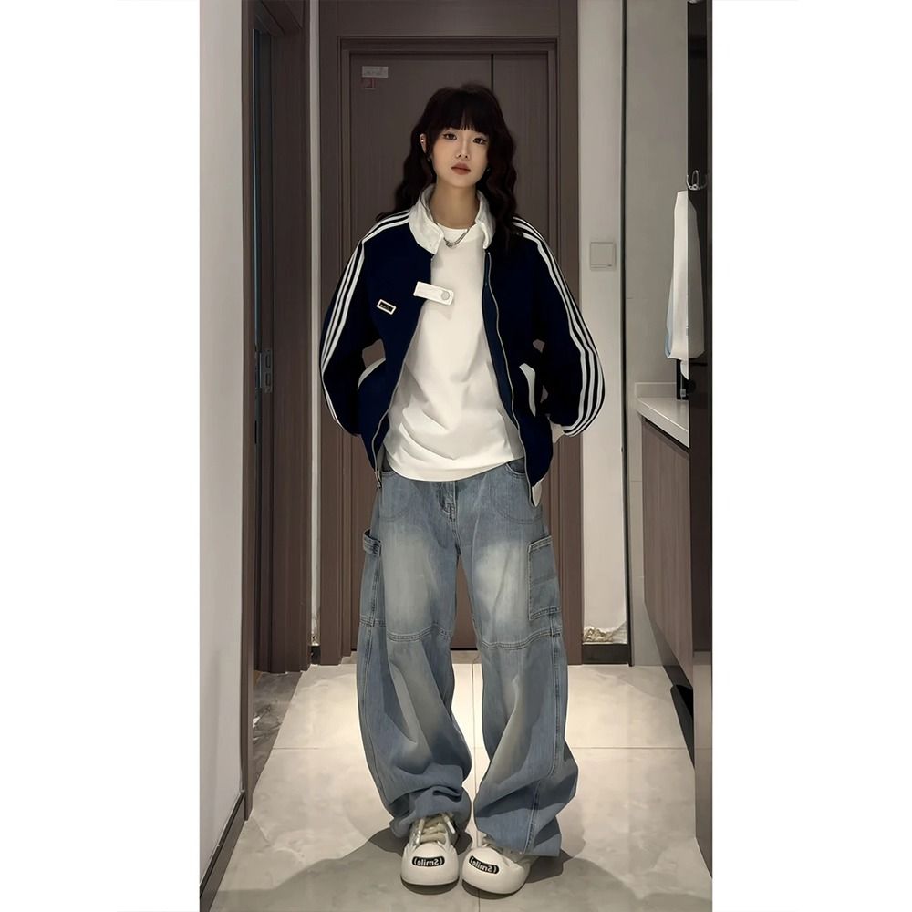 白花灰三条杠卫衣外套拼接撞色立领棒球服学院风情侣夹克NB222P45,男装夹克,电商D256-2(原A064-2)