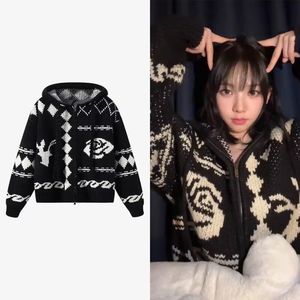 濮院出货小鹿圣诞毛衣连帽美式复古cleanfit菱形针织毛衣LF911P80图片