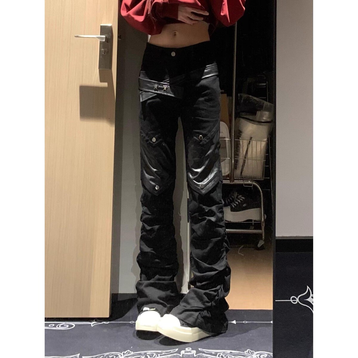 新款舞台表演青少年潮流男休闲男士紧身拉链拼接皮裤子NB340P75,男装皮裤,电商D256-2(原A064-2)
