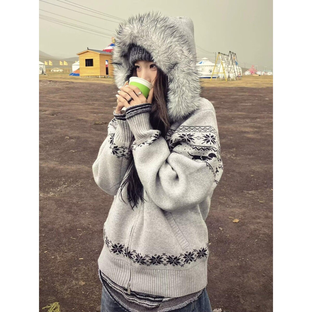 毛衣开衫休闲雪花图案拉链外套加厚费尔岛毛领针织线衫NB379P70,男装针织衫/毛衣,电商D256-2(原A064-2)