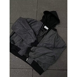 美式复古假两件连帽外套拼接纹理感短款PU皮衣夹克潮SK25P80，男装皮衣，电商D256-2(原A064-2)