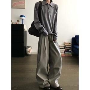 秋冬新款开衫毛衣美式复古休闲慵懒风V领针织衫纯色外套ZZS10 P60图片