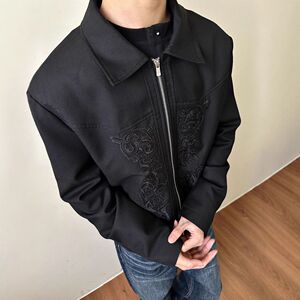 美式潮男秋季高密刺绣雕花西部poshfit感短款夹克外套男WD04 P65图片