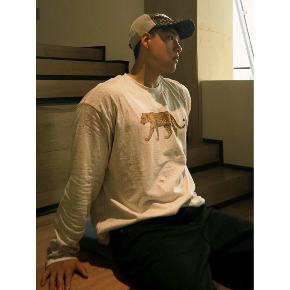 美式复古趣味金钱豹数码印花cleanfit潮秋打底长袖T恤cu018P45，男装T恤，电商D256-2(原A064-2)