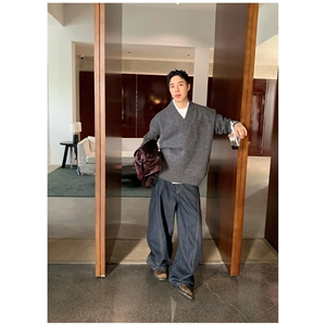 秋冬新开衫毛衣美式复古休闲慵懒风V领针织衫男纯色外套NB210 P65图片