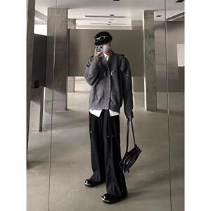 小众设破坏拉链V领开衫毛衣秋冬季美式高街vibe针织外套NB386 P65图片