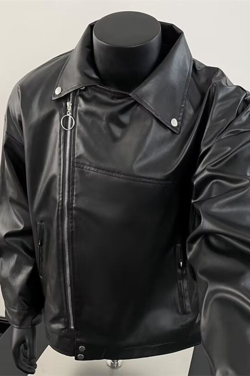 美式街头小众设计感PU皮衣高街休闲连帽斜拉链机车服夹克PJ10P60,男装皮衣,电商D256-2(原A064-2)