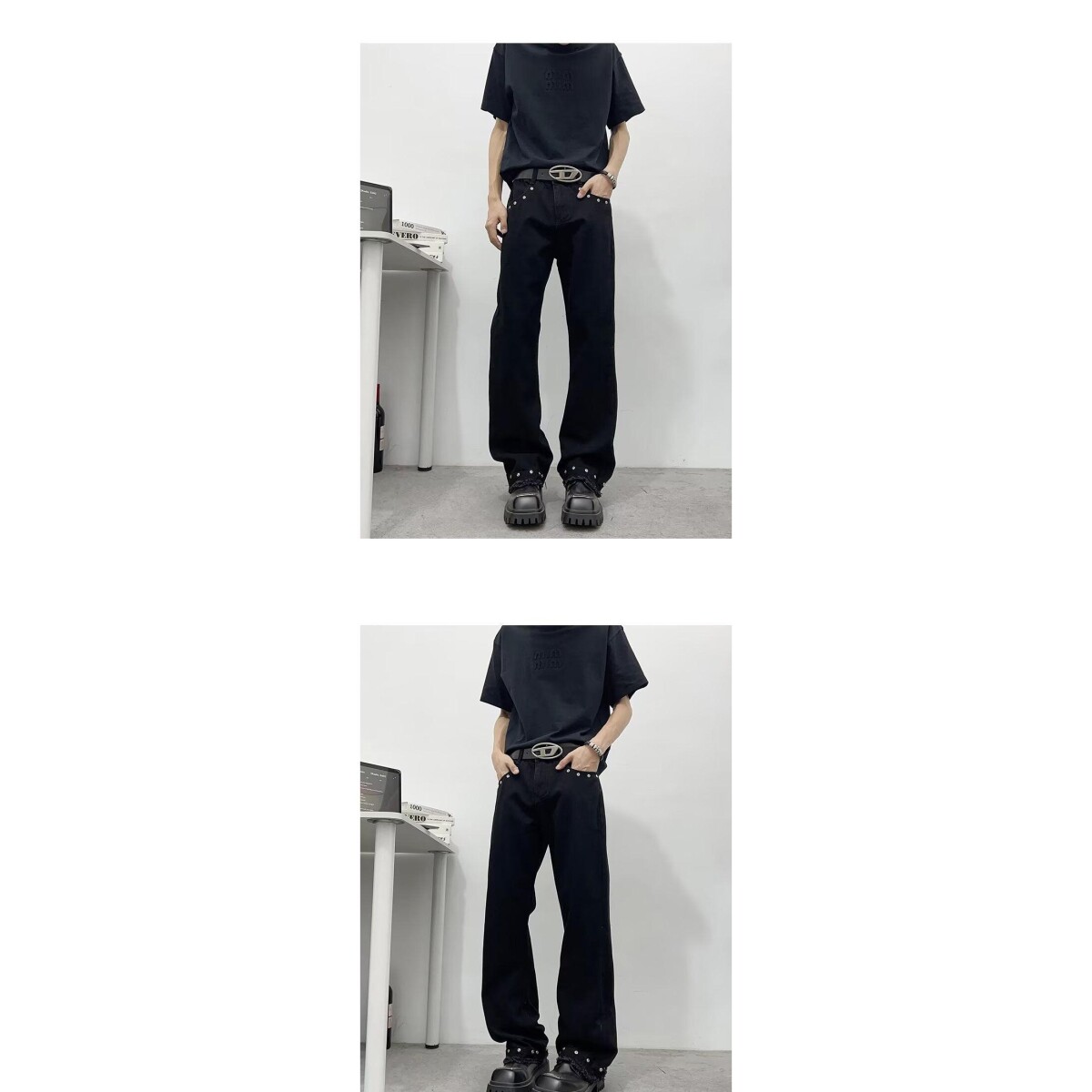 港风潮男夏季新款牛仔裤嘻哈ins潮高街潮流痞帅长裤K44P45,男装牛仔裤,电商D256-2(原A064-2)