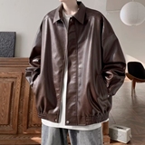 复古皮衣外套男士高级感潮牌宽松pu皮翻领夹克SK23P65，男装皮衣，电商D256-2(原A064-2)