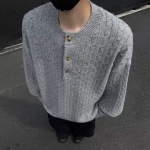 灰色美式亨利领毛衣男冬季慵懒打底针织衫cleanfit外套NB201P55