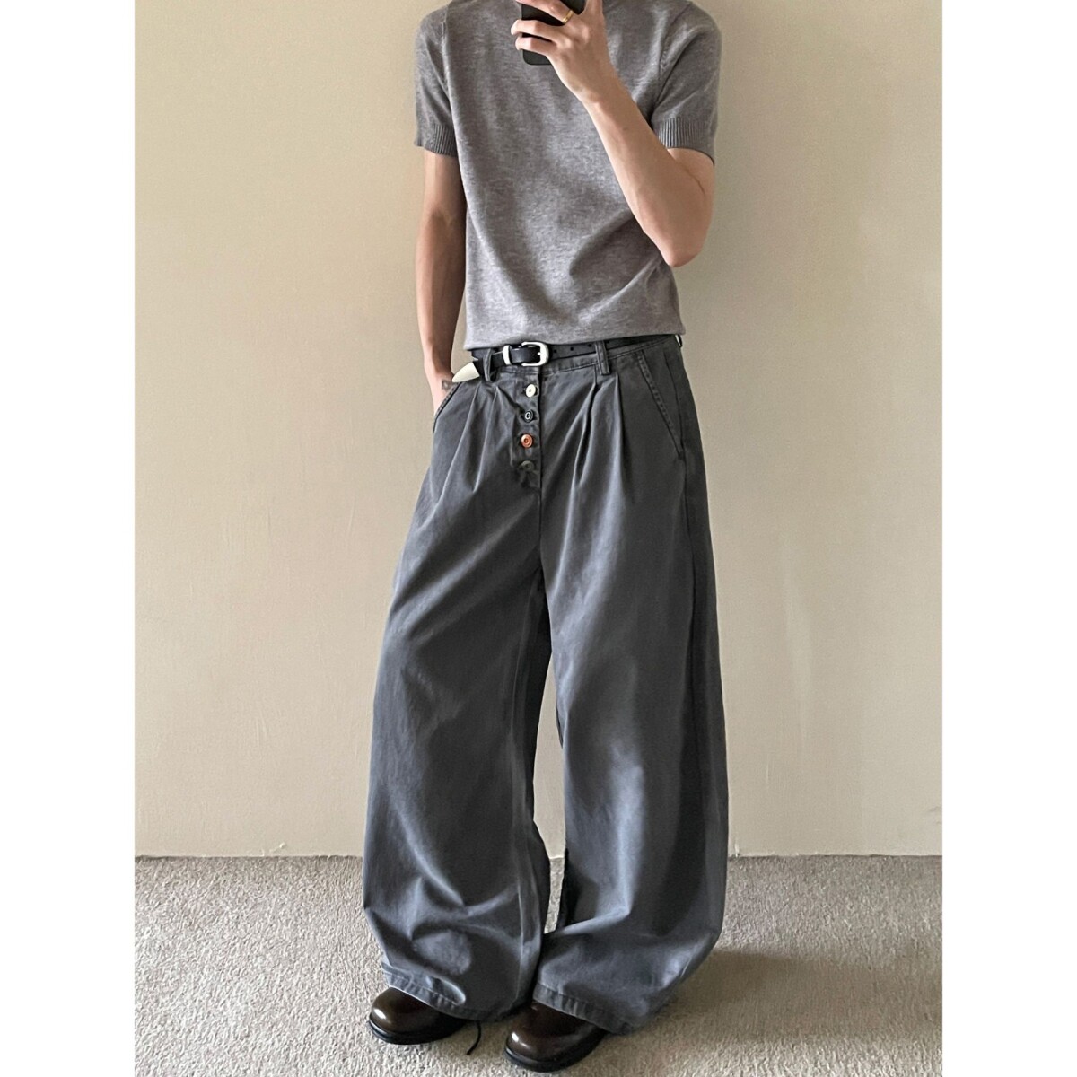 美式街头排扣设计廓形松弛感西裤男女宽松休闲痞帅裤子SD01P50,男装西裤,电商D256-2(原A064-2)