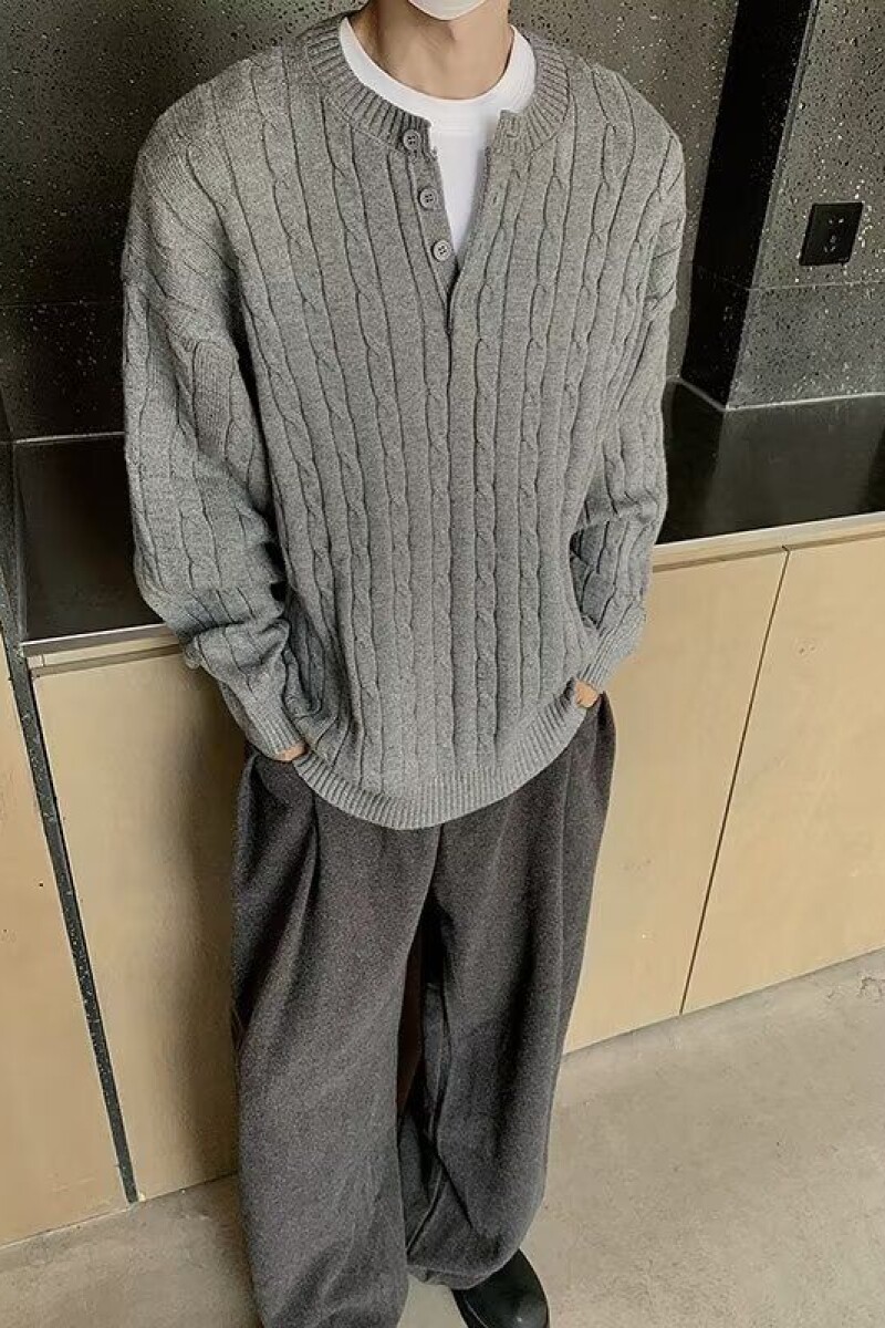 开衫毛衣美式复古休闲慵懒风V领针织衫男纯色外套ZZS81 P55图片