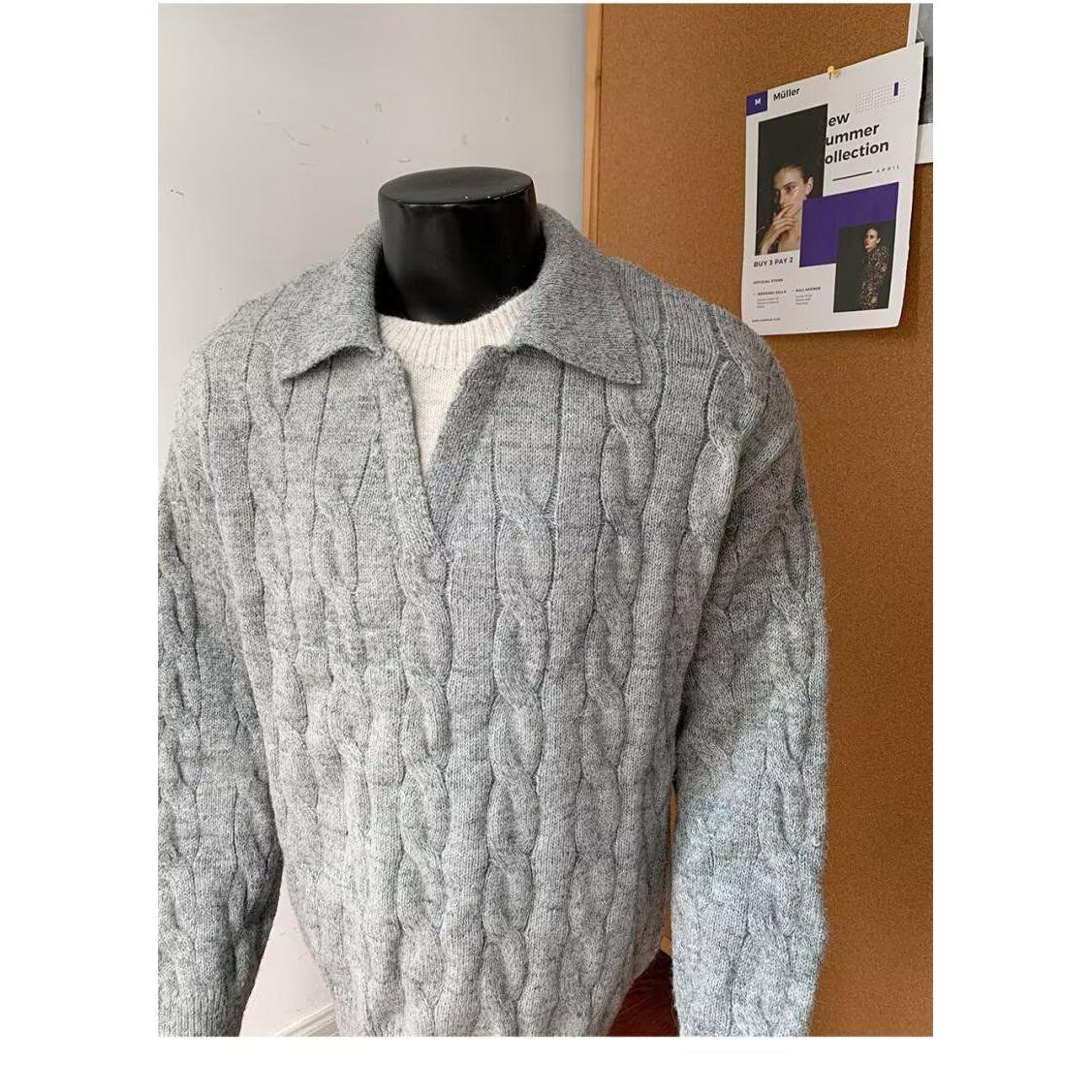 新款开衫毛衣美式复古休闲慵懒风V领针织衫男纯色外套NB246p55,男装针织衫/毛衣,电商D256-2(原A064-2)