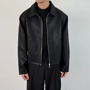 美式复古Cleanfit可拉红内里皮衣外套高级短宽pu皮夹克NB196 p65图片