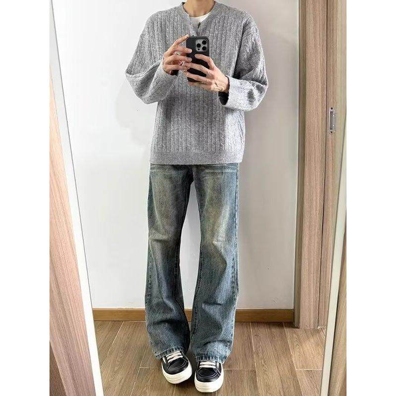 灰色亨利领美式高街毛衣慵懒风内搭打底针织衫NB309P50,男装T恤,电商D256-2(原A064-2)