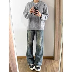 灰色亨利领美式高街毛衣慵懒风内搭打底针织衫NB309 P50图片