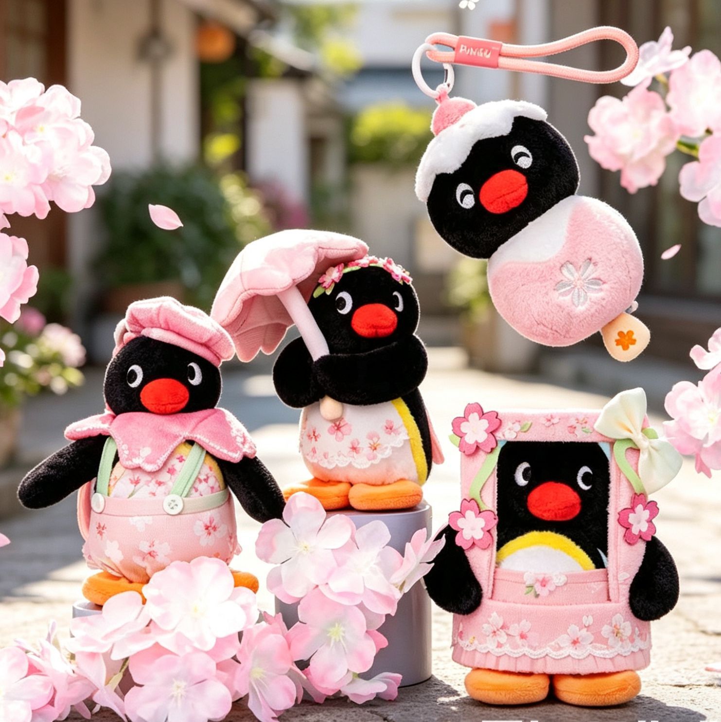 正版正版优迈PINGU樱花主题可爱企鹅毛绒挂件包钥匙扣挂饰图片
