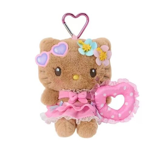 正版2026夏威夷沙滩kt晒一夏Hello Kitty黑皮爱心包包挂件高级感