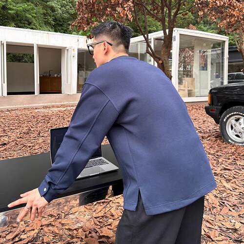 大码衬衫袖简约打底衫长袖男