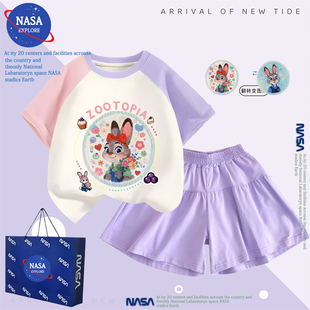 NASA女童纯棉套装 朱迪兔子疯狂动物城洋气儿童短袖 裤 裙两件套 夏季