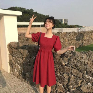 夏季 a字裙子 甜美可爱日系连衣裙学院风女学生韩版 收腰显瘦中长款