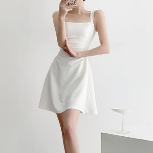 初恋海边度假 气质感显瘦短款 小白裙夏款 女装 白色吊带连衣裙子法式